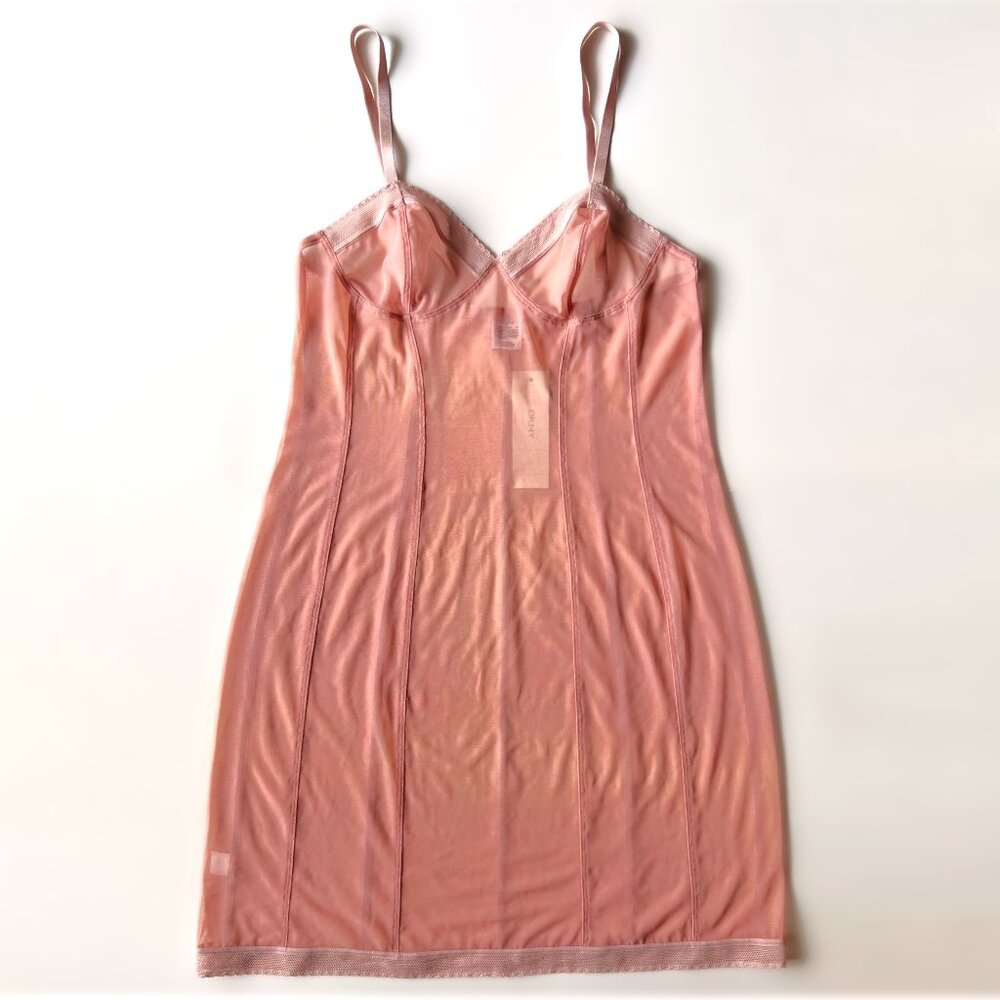 DKNY Pink Mesh Slip Shapewear size Small, Adjustable Straps, Knee Length